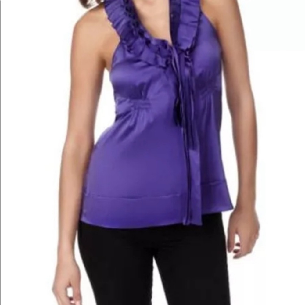 NEW BCBG Max AZRIA Halter Top Silk Pleated Purple Sleeveless Sexy - Picture 2 of 5